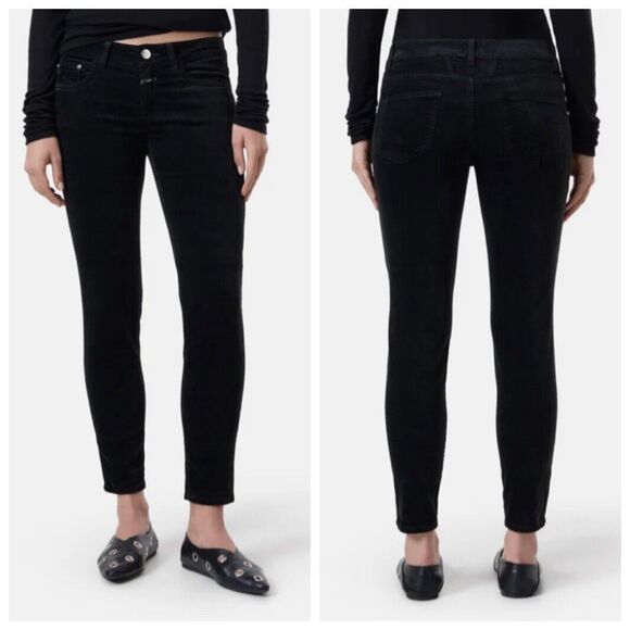 Closed Skinny Velvet Baker Pants Black Stretch Jeans Women’s Size 24 Italy - Picture 1 of 14